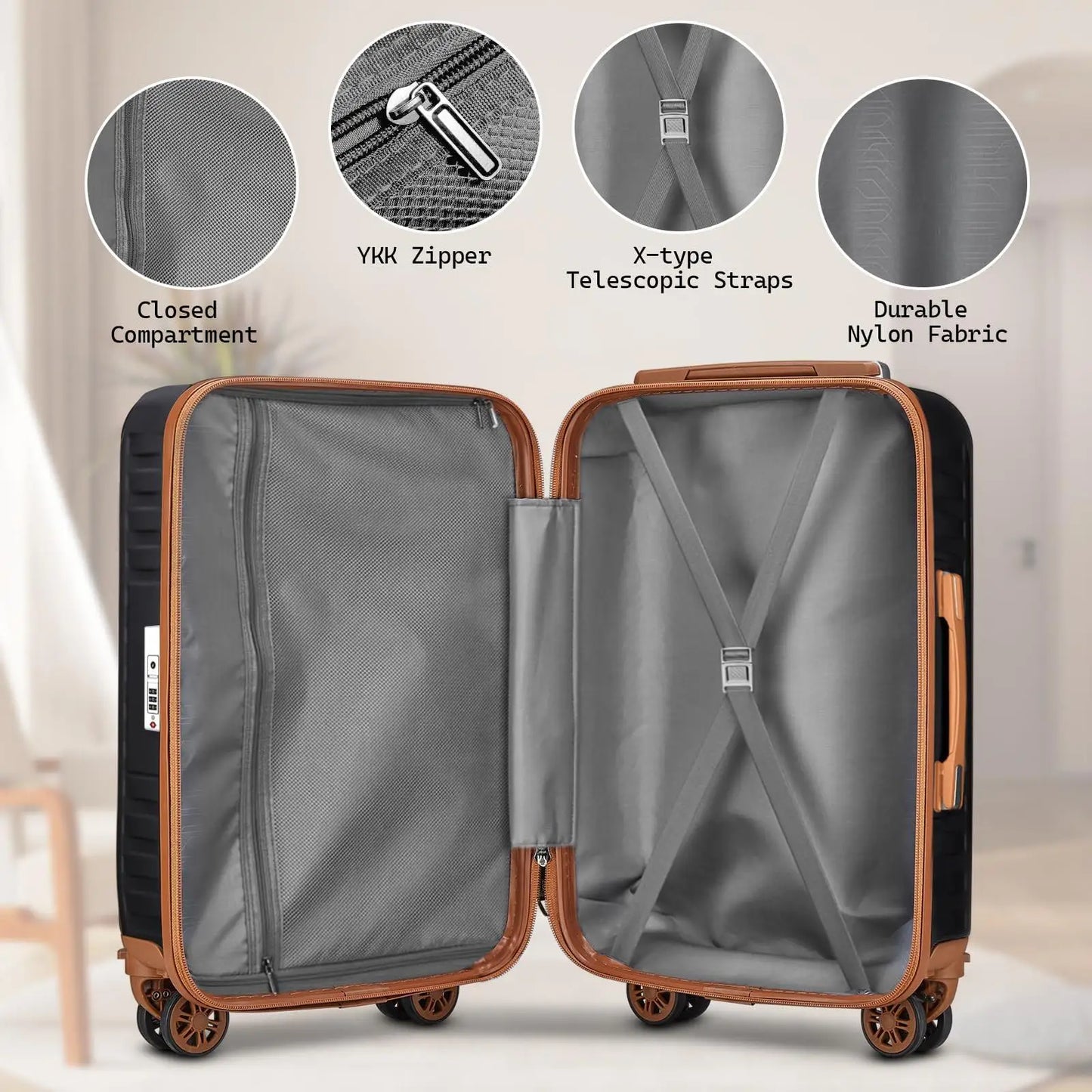 Melalenia Luggage, Hard Shell ABS Suitcase with TSA Lock with Spinner Wheel, Lightweight Checked Medium Luggage for Travel