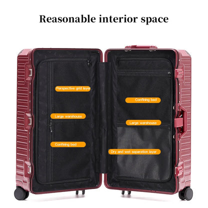 Suitcase Wide Handle Travel Suitcase Men 20 24 26 Carry-On Luggage Women PC Aluminum Frame Trolley Case