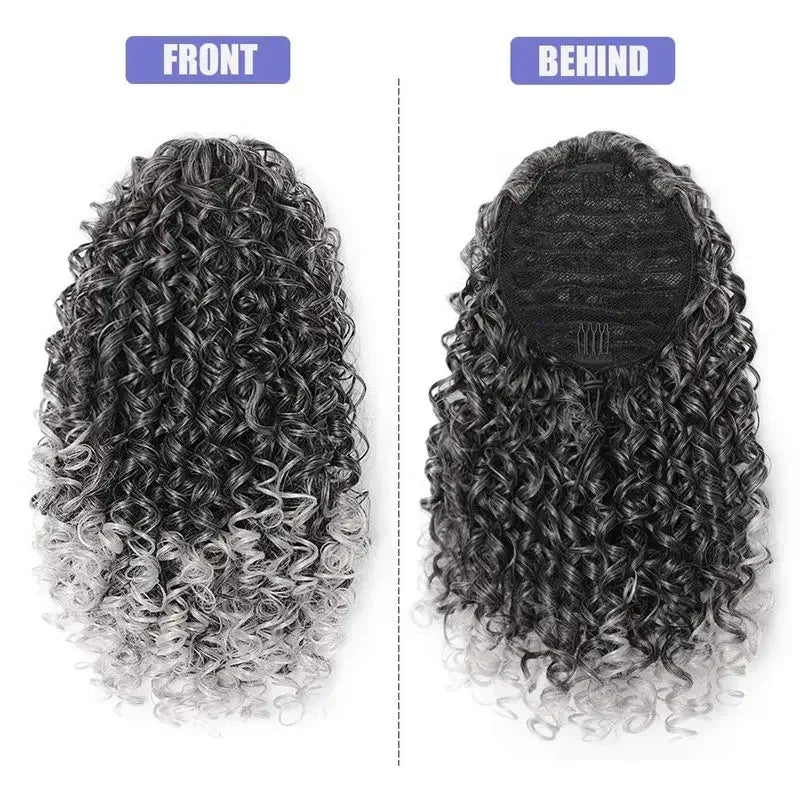 14'' Kinky Curly Ponytail Hair for Women Short Fluffy Curly Drawstring Ponytail Natural Synthetic Afro Curly Fake Tail Hairpiece