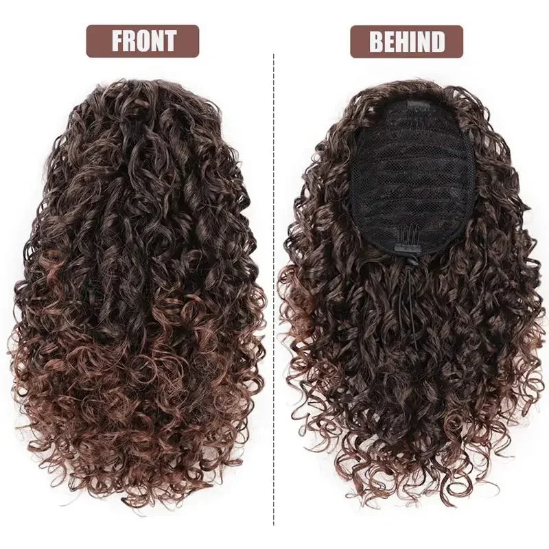 14'' Kinky Curly Ponytail Hair for Women Short Fluffy Curly Drawstring Ponytail Natural Synthetic Afro Curly Fake Tail Hairpiece