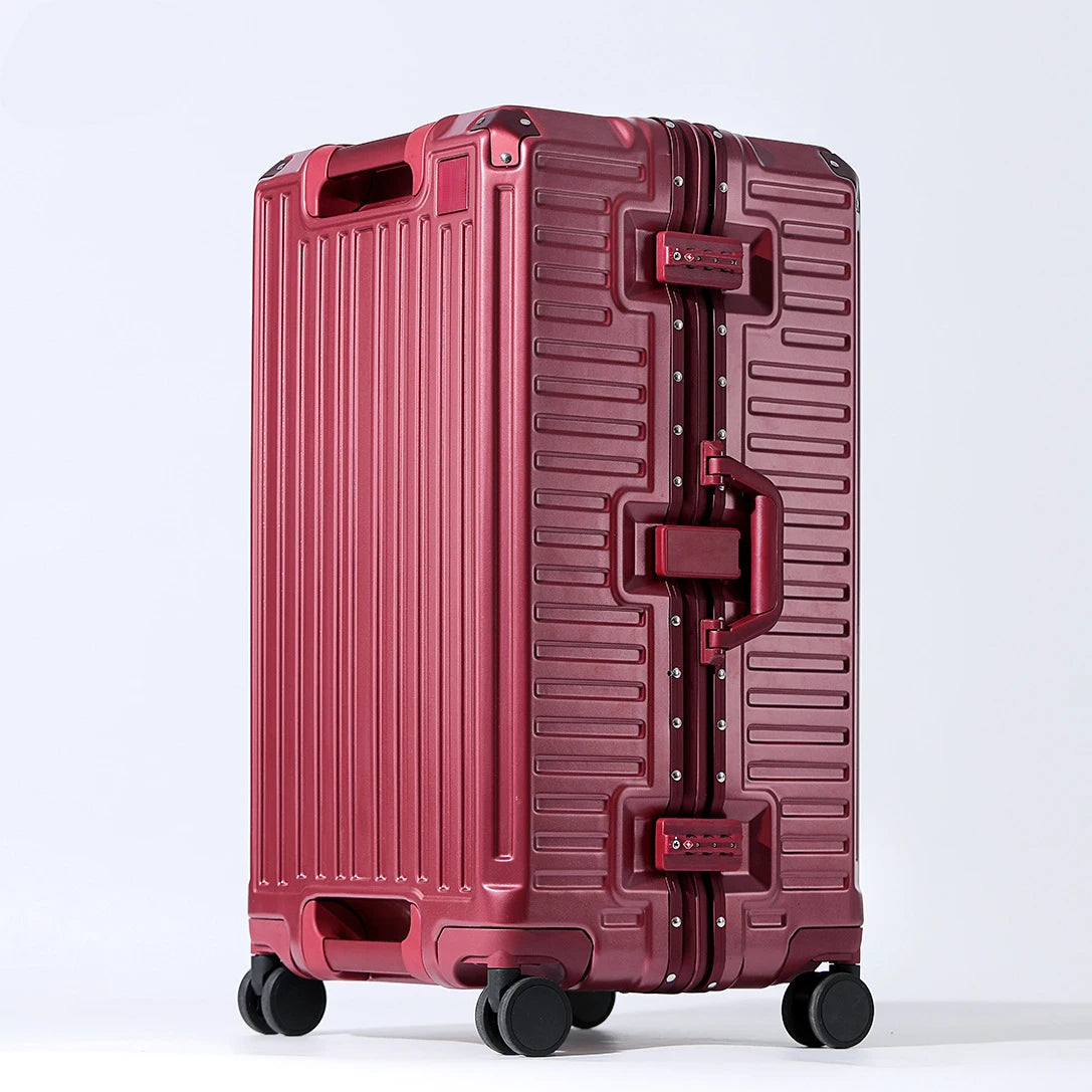 Suitcase Wide Handle Travel Suitcase Men 20 24 26 Carry-On Luggage Women PC Aluminum Frame Trolley Case