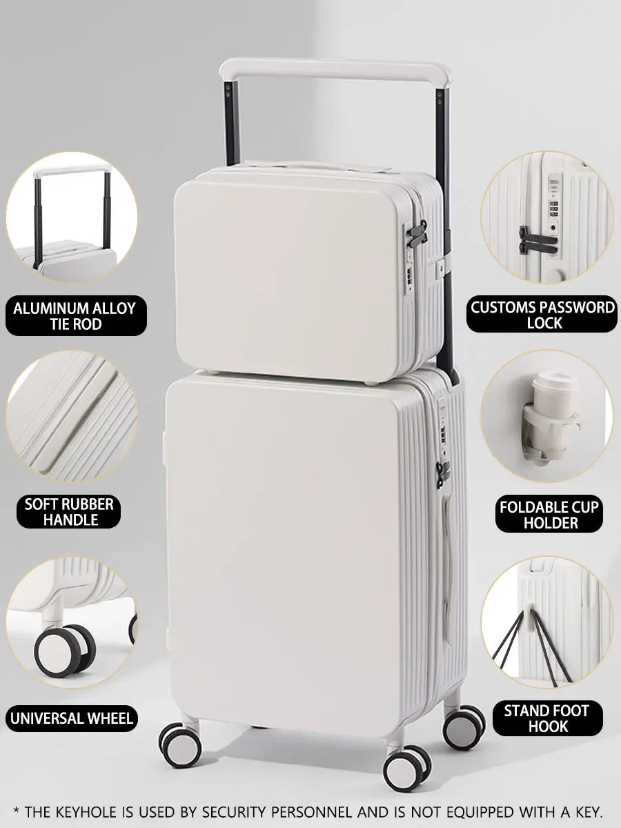 20+14"24+14" Luggage Set with USB & Cup Holder TSA Lock 360° Wheels Side-standing foot hook PC+ABS Suitcase Foldable Travel case