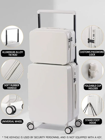 20+14"24+14" Luggage Set with USB & Cup Holder TSA Lock 360° Wheels Side-standing foot hook PC+ABS Suitcase Foldable Travel case