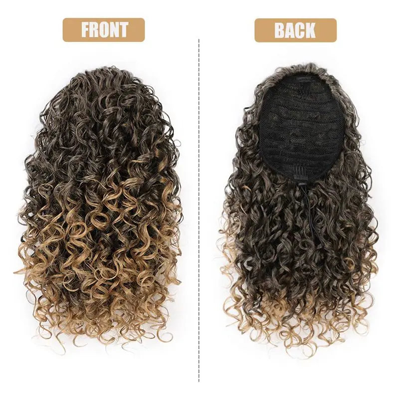 14'' Kinky Curly Ponytail Hair for Women Short Fluffy Curly Drawstring Ponytail Natural Synthetic Afro Curly Fake Tail Hairpiece