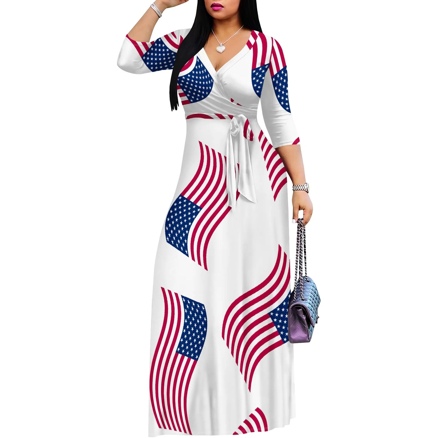 Pullover Sexy V Neck Short Sleeve Loose Long Dress for Women Fashion Printed Summer Beach Party Casual Maxi Dresses