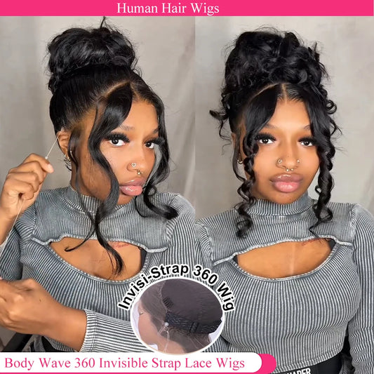 250 Density Body Wave HD 360 Full Lace Wigs Invisible Strap Drawstring Sung Hd 360 Lace Front Glueless Wigs Human Hair Wig