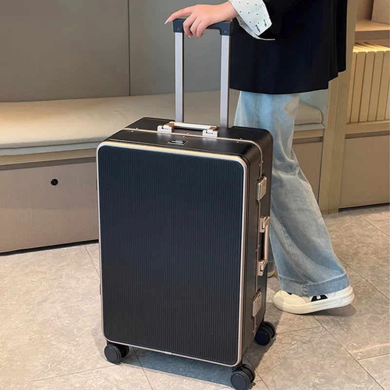 New Luggage Men and Women 20-28 Inch Large Capacity Aluminum Frame Travel Suitcase with Retractable Handle Password Suitcase