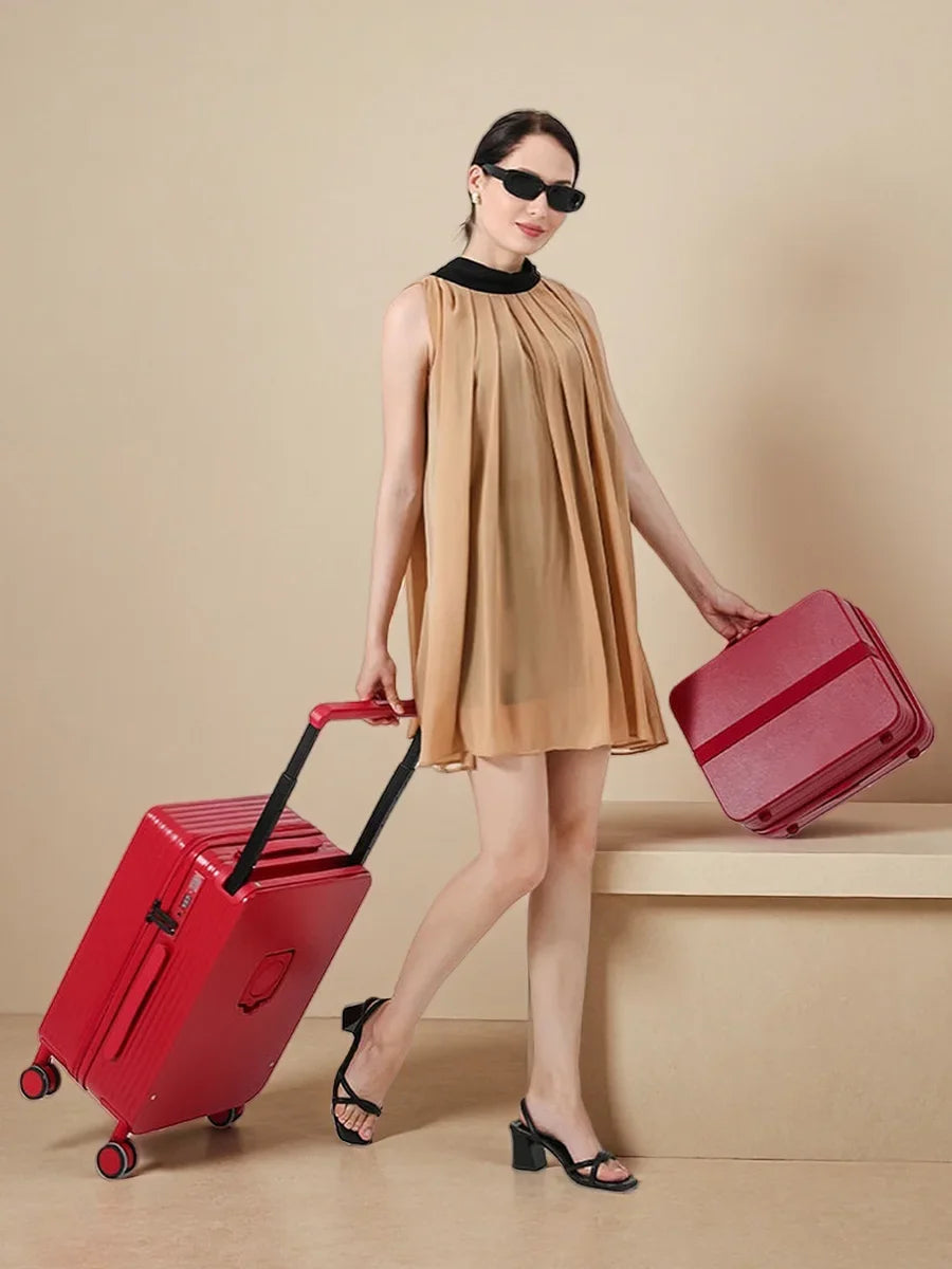 20+14"24+14" Luggage Set with USB & Cup Holder TSA Lock 360° Wheels Side-standing foot hook PC+ABS Suitcase Foldable Travel case