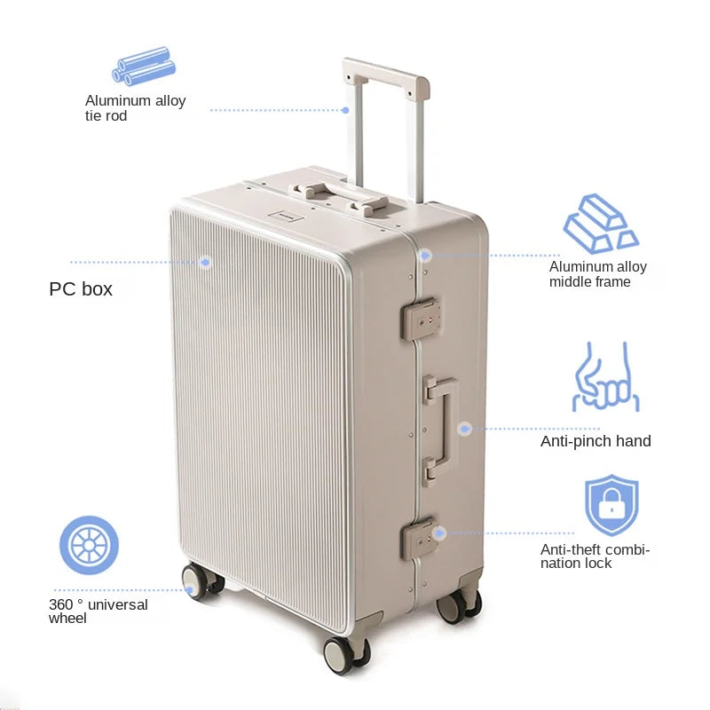 New Luggage Men and Women 20-28 Inch Large Capacity Aluminum Frame Travel Suitcase with Retractable Handle Password Suitcase