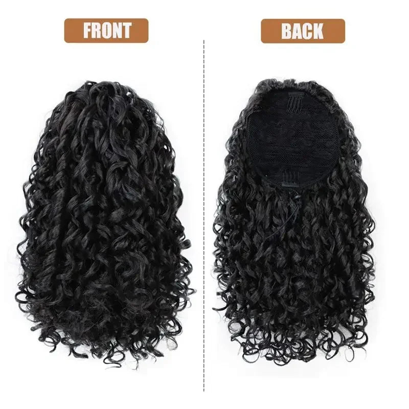 14'' Kinky Curly Ponytail Hair for Women Short Fluffy Curly Drawstring Ponytail Natural Synthetic Afro Curly Fake Tail Hairpiece