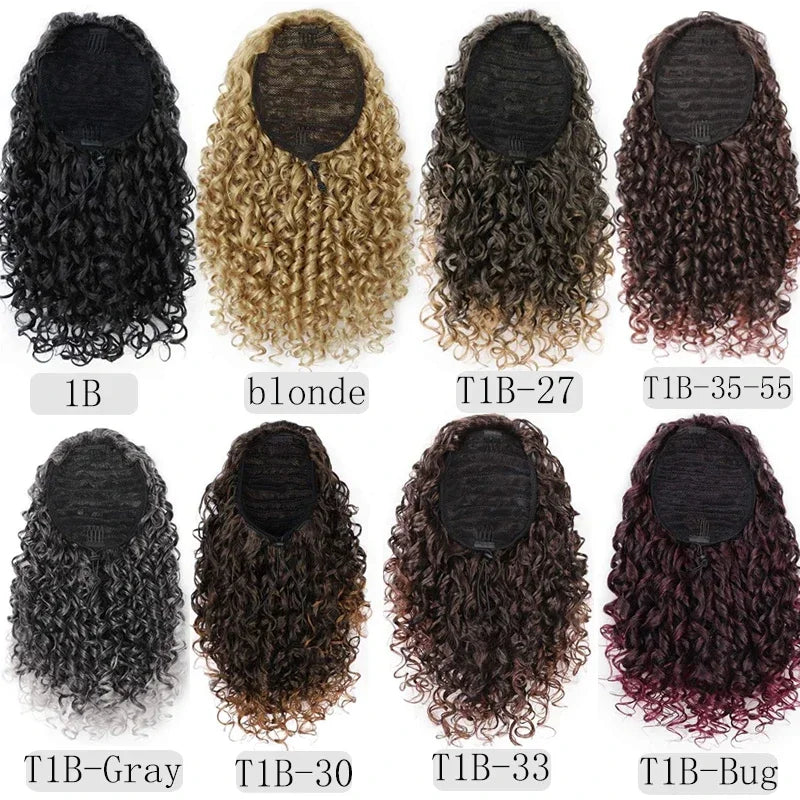 14'' Kinky Curly Ponytail Hair for Women Short Fluffy Curly Drawstring Ponytail Natural Synthetic Afro Curly Fake Tail Hairpiece