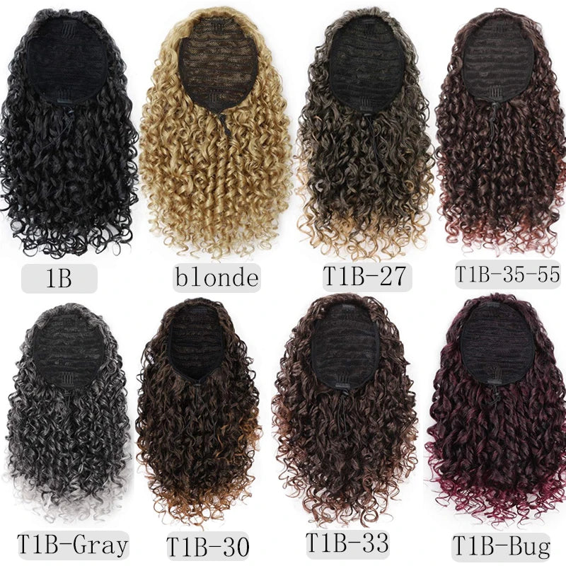 14'' Kinky Curly Ponytail Hair for Women Short Fluffy Curly Drawstring Ponytail Natural Synthetic Afro Curly Fake Tail Hairpiece