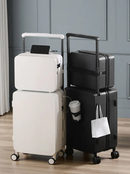 20+14"24+14" Luggage Set with USB & Cup Holder TSA Lock 360° Wheels Side-standing foot hook PC+ABS Suitcase Foldable Travel case