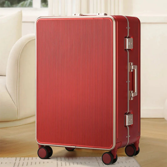 New Luggage Men and Women 20-28 Inch Large Capacity Aluminum Frame Travel Suitcase with Retractable Handle Password Suitcase
