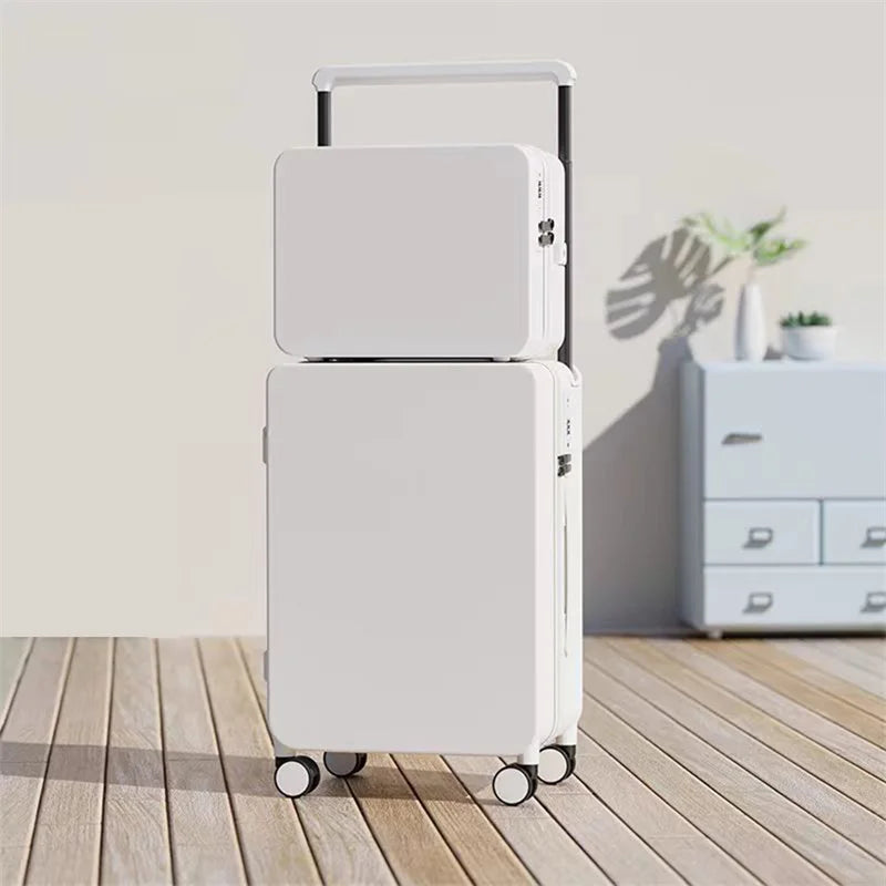 20+14"24+14" Luggage Set with USB & Cup Holder TSA Lock 360° Wheels Side-standing foot hook PC+ABS Suitcase Foldable Travel case