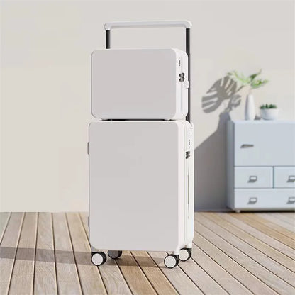 20+14"24+14" Luggage Set with USB & Cup Holder TSA Lock 360° Wheels Side-standing foot hook PC+ABS Suitcase Foldable Travel case