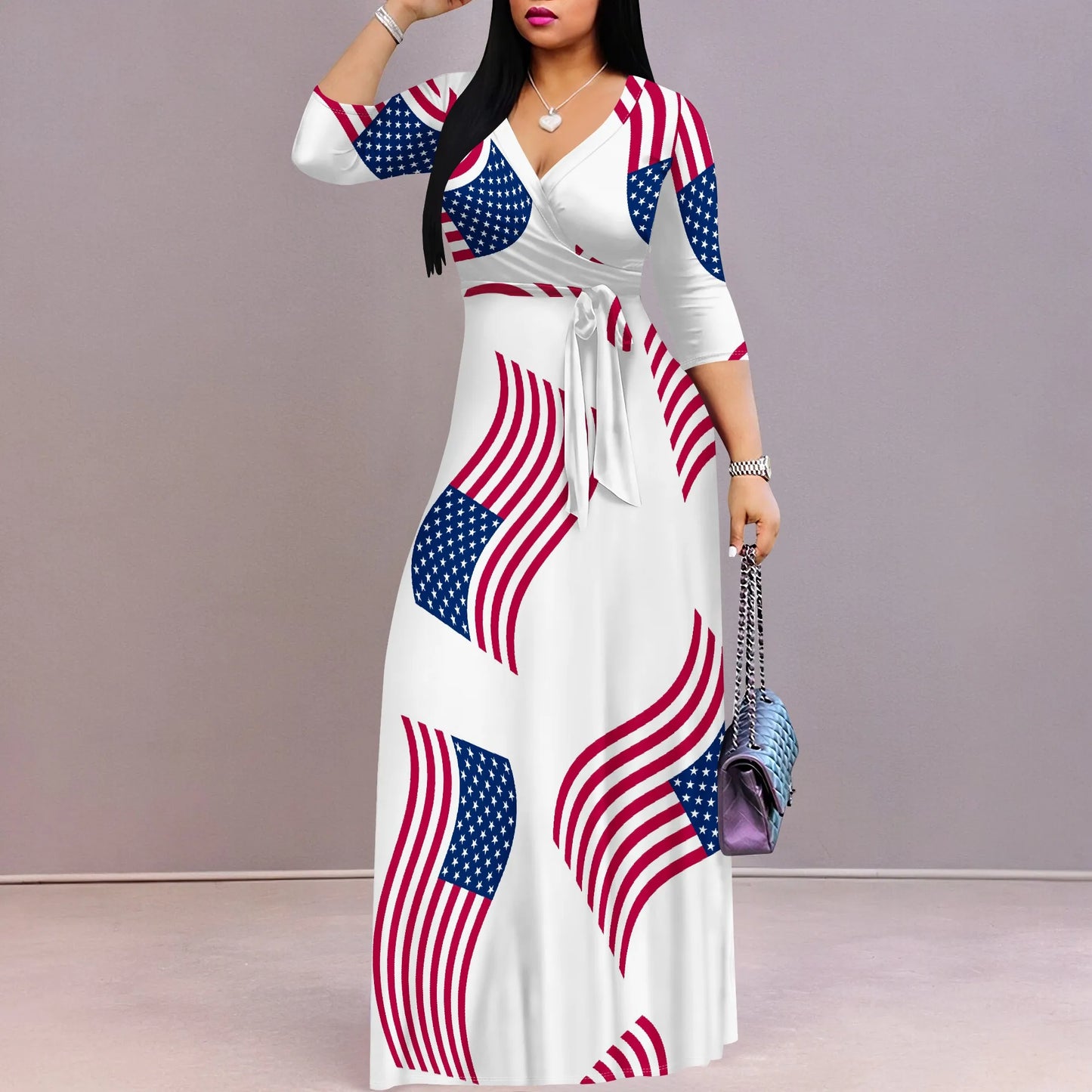 Pullover Sexy V Neck Short Sleeve Loose Long Dress for Women Fashion Printed Summer Beach Party Casual Maxi Dresses